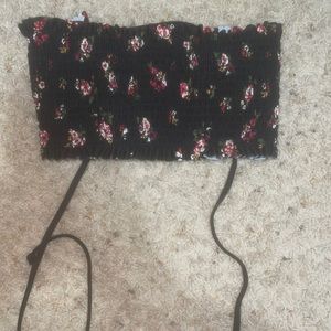 Black Floral Tube Top/Bikini Top